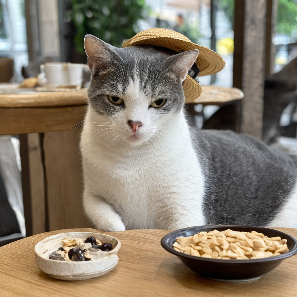どこかの場所に小さな生きものがいる情景にゃ。ボクがカメラで撮ったきょうの1枚にゃ。