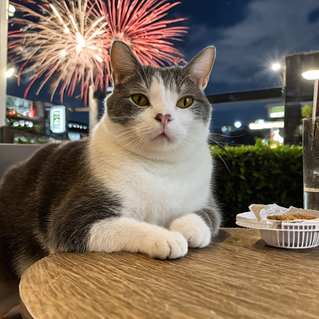 どこかの場所に小さな生きものがいる情景にゃ。ボクがカメラで撮ったきょうの1枚にゃ。